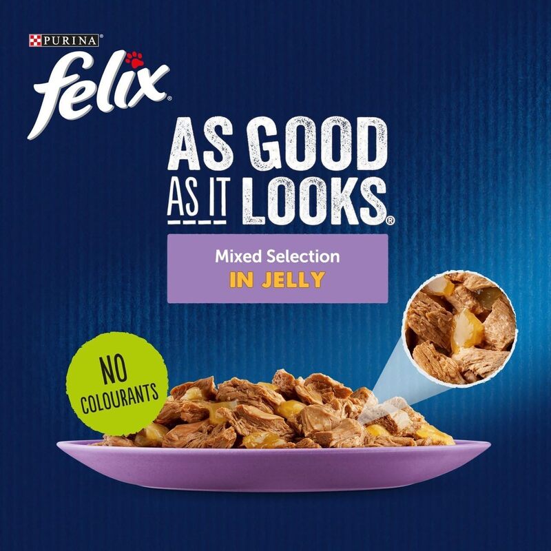 Felix As Good As It Looks Mixed Selection In Jelly Cat Food, 40 Pouch Jumbo Pack with Salmon, Chicken, Beef and Tuna 40 x100g